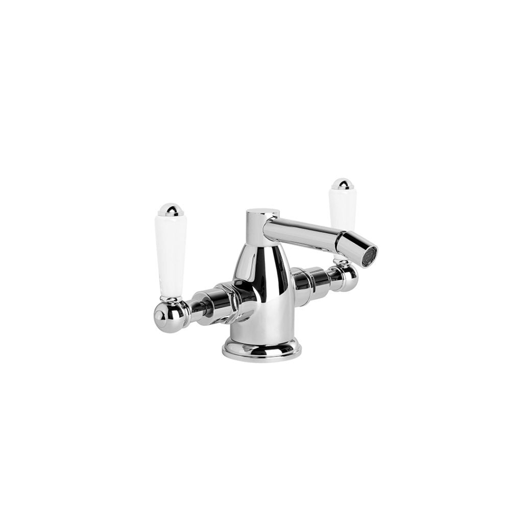 Neu England Bidet Mixer with White Porcelain Levers