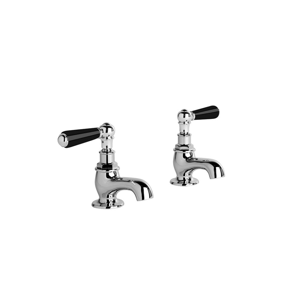 Neu England Pillar Taps with Black Porcelain Levers