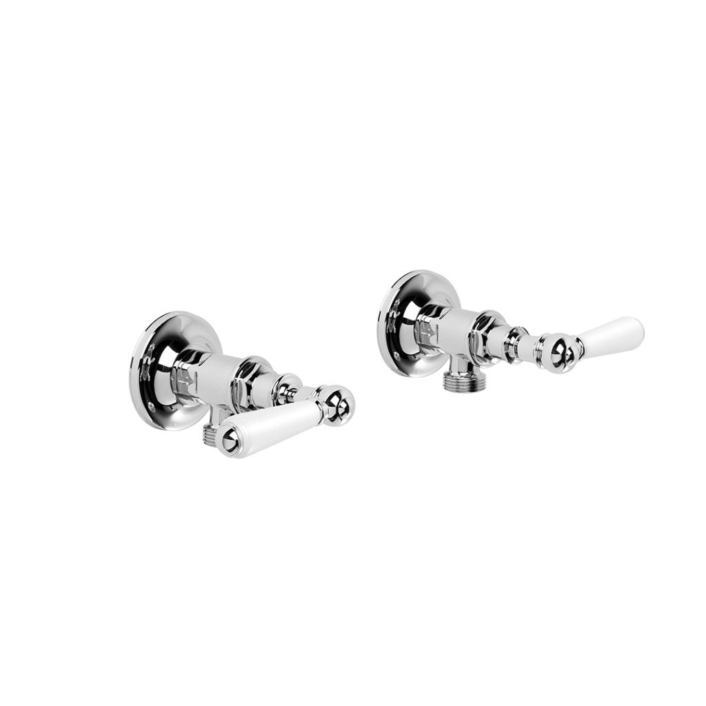 Neu England Washing Machine Taps with White Porcelain Levers